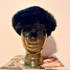 Vintage dark brown faux fur winter hat